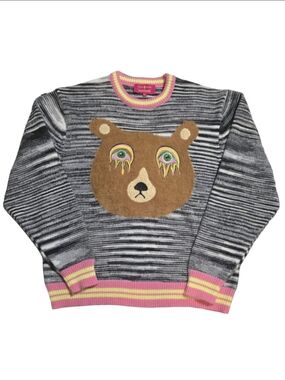 Teddy Fresh x Myfawnwy Fuzzy Bear Knit Sweater Striped Crewneck Size M